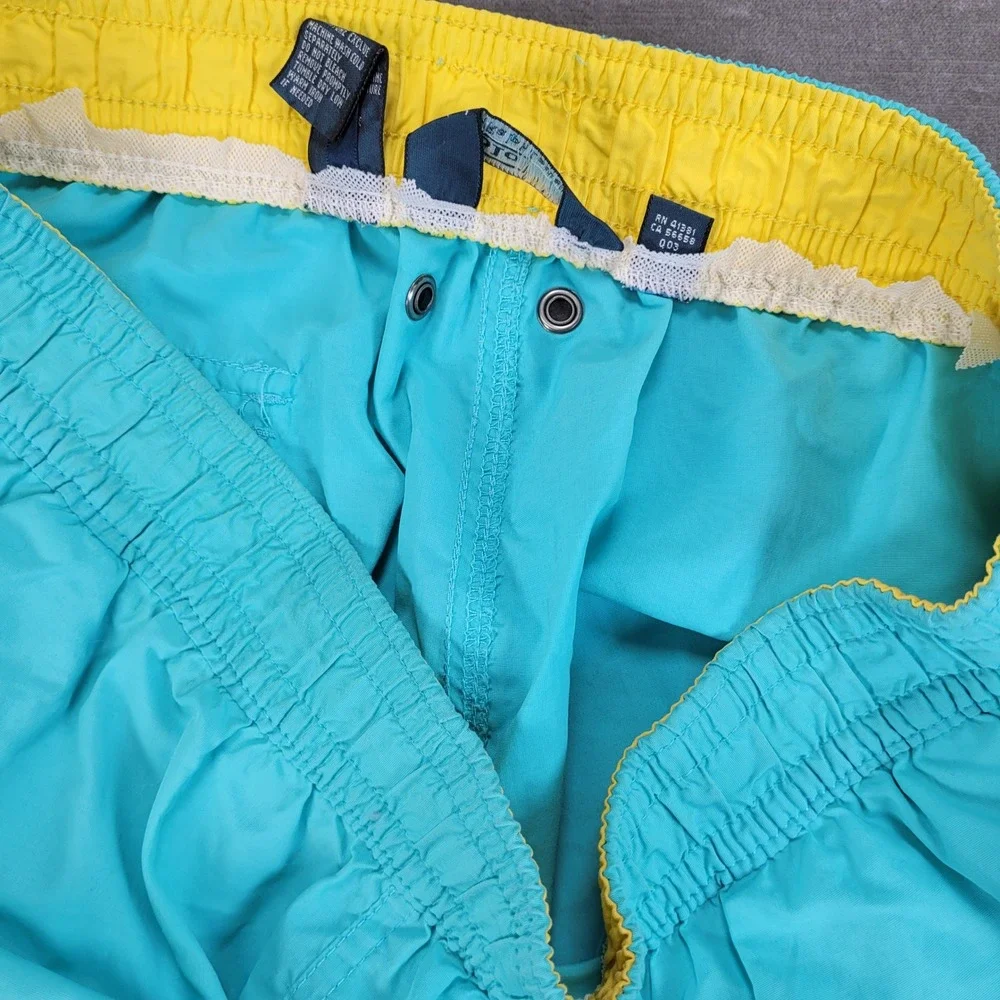 Polo Ralph Lauren Swim Trunks Teal Yellow Pony‎ Logo Men Large Elastic Waist